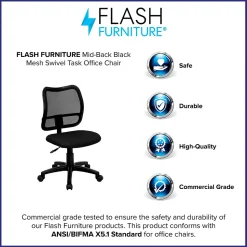 Flash Furniture Alber Armless Ergonomic Mesh Swivel Mid-Back Task Office Chair, Black (WLA277BK)