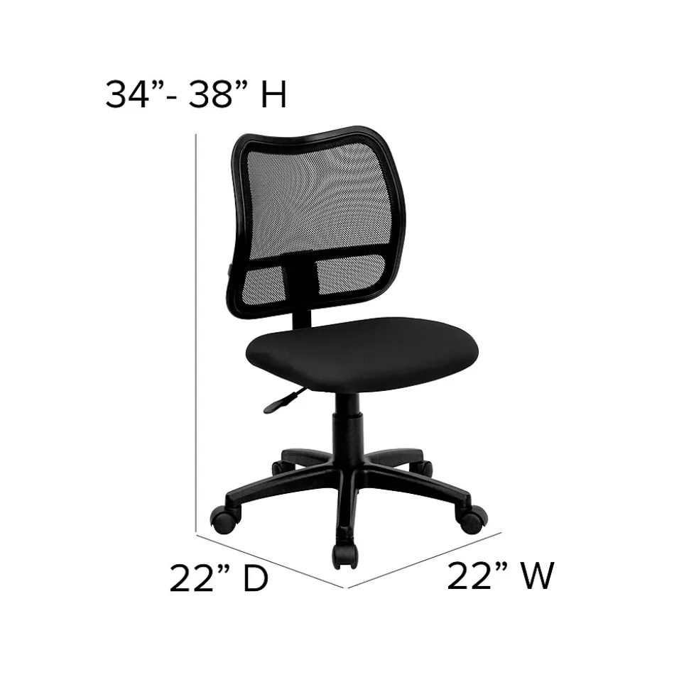 Flash Furniture Alber Armless Ergonomic Mesh Swivel Mid-Back Task Office Chair, Black (WLA277BK)