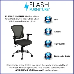 Flash Furniture Alfred Ergonomic Mesh Swivel Mid-Back Task Office Chair, Dark Gray (H8369FDKGY)