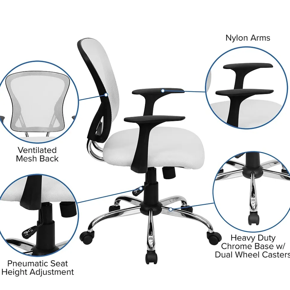 Flash Furniture Alfred Ergonomic Mesh Swivel Mid-Back Task Office Chair, White (H8369FWHT)