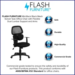 Flash Furniture Ariel Ergonomic Mesh Swivel Mid-Back Task Office Chair, Black (BT2755BK)