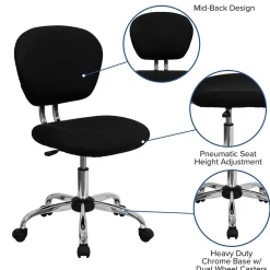 Flash Furniture Beverly Armless Ergonomic Mesh Swivel Mid-Back Padded Task Office Chair, Black (H2376FBK)