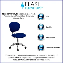 Flash Furniture Beverly Armless Ergonomic Mesh Swivel Mid-Back Padded Task Office Chair, Blue (H2376FBLUE)