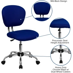 Flash Furniture Beverly Armless Ergonomic Mesh Swivel Mid-Back Padded Task Office Chair, Blue (H2376FBLUE)