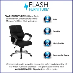 Flash Furniture Bodie LeatherSoft Swivel Mid-Back Manager's Office Chair, Black (H9637L2MID)