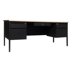 Flash Furniture Cambridge 70"W Double Pedestal Desk, White Oak/Black (GCMBLK180WOK)