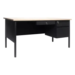 Flash Furniture Cambridge 60"W Single Pedestal Desk, White Oak/Black (GCMBLK175WOK)