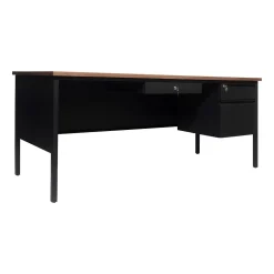 Flash Furniture Cambridge 70"W Single Pedestal Desk, Walnut/Black (GCMBLK177WLN)