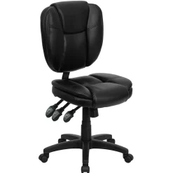 Flash Furniture Caroline Armless Ergonomic LeatherSoft Swivel Mid-Back Multifunction Task Office Chair, Black (GO930FBKLEA)