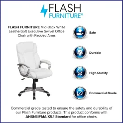Flash Furniture Carolyn LeatherSoft Swivel Mid-Back Executive Office Chair, White (GO2236MWH)