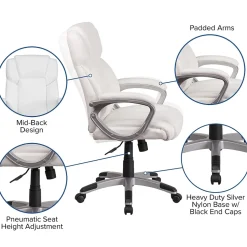 Flash Furniture Carolyn LeatherSoft Swivel Mid-Back Executive Office Chair, White (GO2236MWH)