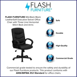 Flash Furniture Chelsea LeatherSoft Swivel Mid-Back Executive Office Chair, Black (GO9771BKLEA)
