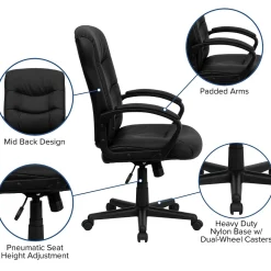 Flash Furniture Chelsea LeatherSoft Swivel Mid-Back Executive Office Chair, Black (GO9771BKLEA)