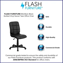 Flash Furniture Clayton Armless Vinyl Swivel Mid-Back Quilted Task Office Chair, Black (GO16911BK)