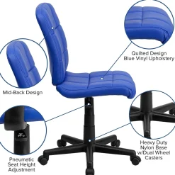 Flash Furniture Clayton Armless Vinyl Swivel Mid-Back Quilted Task Office Chair, Blue (GO16911BLUE)