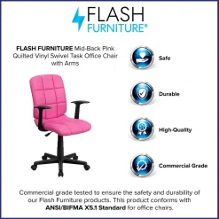 Flash Furniture Clayton Vinyl Swivel Mid-Back Quilted Task Office Chair, Pink (GO16911PINKA)