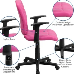 Flash Furniture Clayton Vinyl Swivel Mid-Back Quilted Task Office Chair, Pink (GO16911PINKA)
