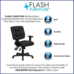 Flash Furniture Cole Ergonomic LeatherSoft Swivel Mid-Back Task Office Chair, Black (GO1574BKA)