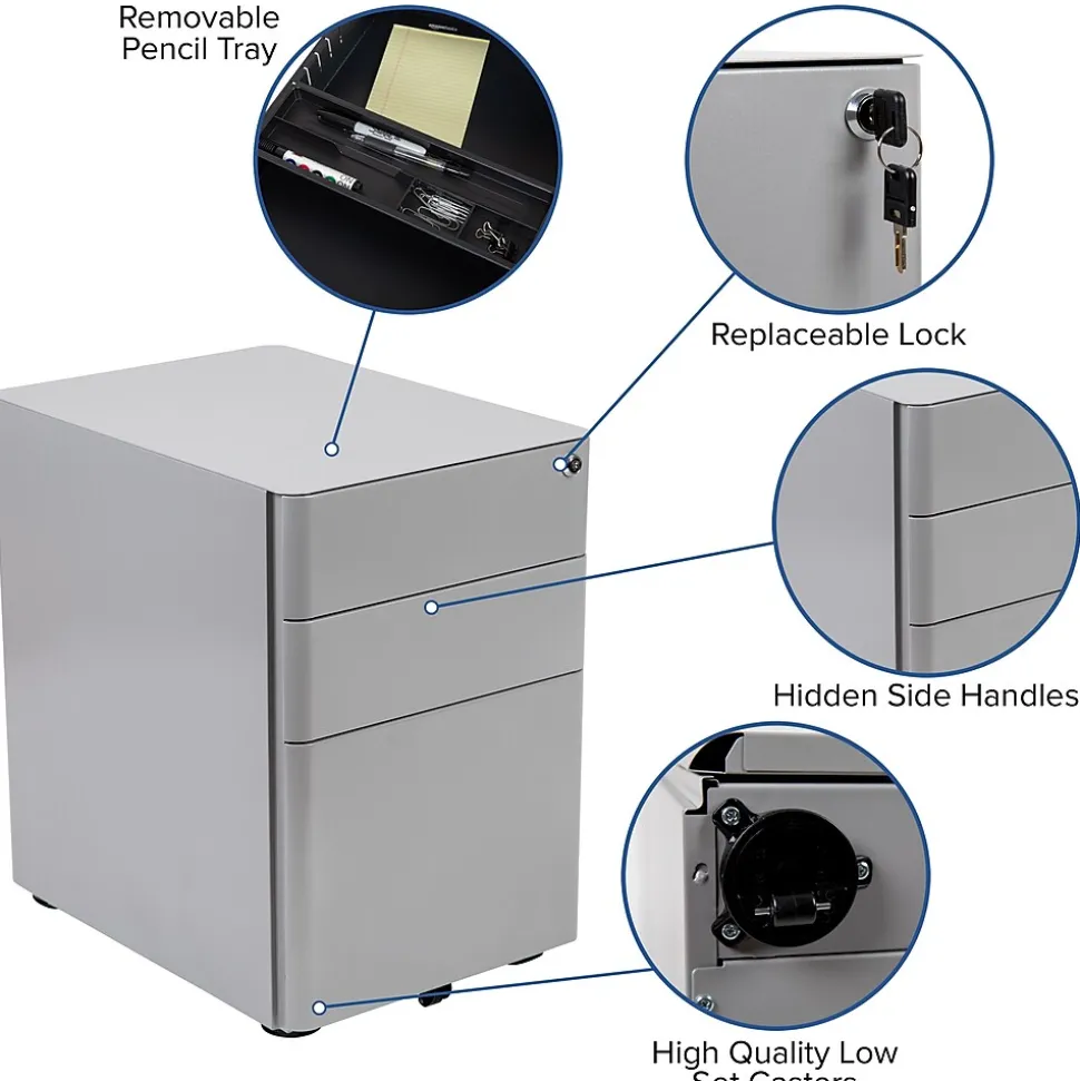 Flash Furniture 3-Drawer Cabinet, Legal & Letter Files, Gray, 21" (HZCHPL01GRY)