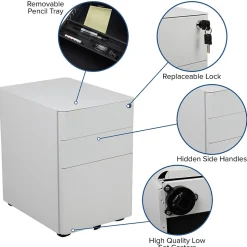 Flash Furniture 3-Drawer Cabinet, Legal & Letter Files, White, 21