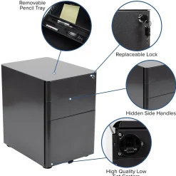 Flash Furniture 3-Drawer Cabinet, Legal & Letter Files, Black, 21