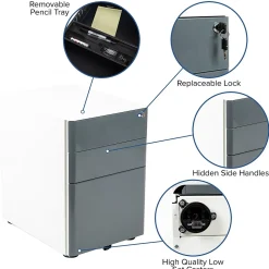 Flash Furniture 3-Drawer Cabinet, Legal & Letter Files, White/Charcoal, 21