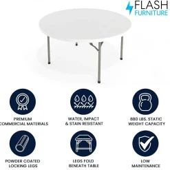 Flash Furniture Elon Folding Table, 59.75" x 59.75", Granite White (DADYCZ152RGW)