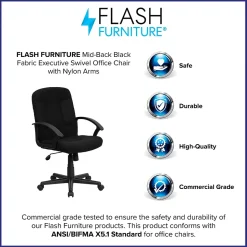Flash Furniture Garver Fabric Swivel Mid-Back Executive Office Chair, Black (GOST6BKFAB)