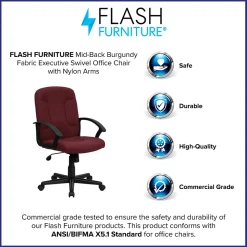 Flash Furniture Garver Fabric Swivel Mid-Back Executive Office Chair, Burgundy (GOST6BYFAB)