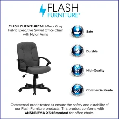 Flash Furniture Garver Fabric Swivel Mid-Back Executive Office Chair, Gray (GOST6GYFAB)