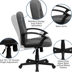 Flash Furniture Garver Fabric Swivel Mid-Back Executive Office Chair, Gray (GOST6GYFAB)