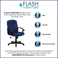 Flash Furniture Garver Fabric Swivel Mid-Back Executive Office Chair, Navy (GOST6NVYFAB)