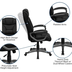 Flash Furniture Hansel Ergonomic LeatherSoft Swivel High Back Executive Office Chair, Black (BT9177BK)