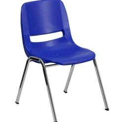 Flash Furniture Hercules Molded Plastic Shell Stackable Chair With Chrome Frame, Navy, 16/Pack