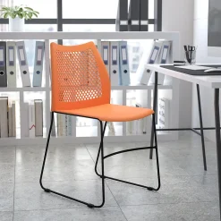 Flash Furniture HERCULES Series Plastic Stack Chair with Air-Vent Back and Sled Base, Orange/Black (RUT498AOR)