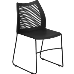 Flash Furniture HERCULES Series Plastic Stack Chair with Air-Vent Back and Sled Base, Black (RUT498ABK)