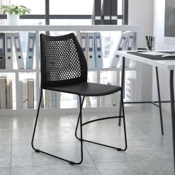 Flash Furniture HERCULES Series Plastic Stack Chair with Air-Vent Back and Sled Base, Black (RUT498ABK)