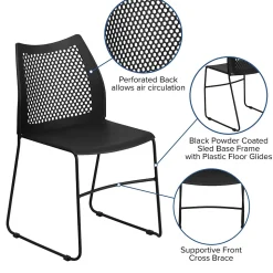 Flash Furniture HERCULES Series Plastic Stack Chair with Air-Vent Back and Sled Base, Black (RUT498ABK)