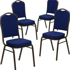 Flash Furniture HERCULES™ Fabric Gold Vein Frame Crown Back Banquet Chair, Navy Blue, 4/Pack (4FDC01GV208)