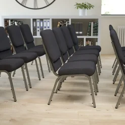 Flash Furniture HERCULES Series Fabric Stacking Church Chair, Black Patterned/Silver Vein Frame (FCH185SVJP02)