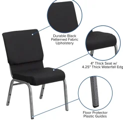 Flash Furniture HERCULES Series Fabric Stacking Church Chair, Black Patterned/Silver Vein Frame (FCH185SVJP02)
