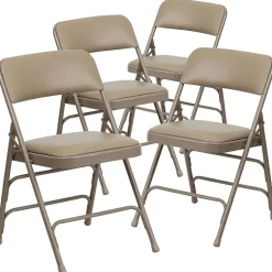 Flash Furniture HERCULES™ Curved Triple Braced Vinyl Armless Folding Chair, Beige, 4/Pack (4HF3MC309AVBGE)
