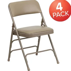 Flash Furniture HERCULES™ Curved Triple Braced Vinyl Armless Folding Chair, Beige, 4/Pack (4HF3MC309AVBGE)