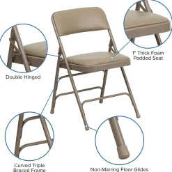 Flash Furniture HERCULES™ Curved Triple Braced Vinyl Armless Folding Chair, Beige, 4/Pack (4HF3MC309AVBGE)