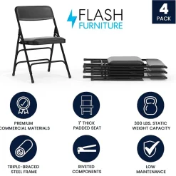 Flash Furniture HERCULES Vinyl Upholstered Reception Chair, Black, 4/Pack (HA-MC309AV-BK-GG)