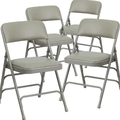 Flash Furniture HERCULES™ Curved Triple Braced Vinyl Armless Folding Chair, Gray, 4/Pack
