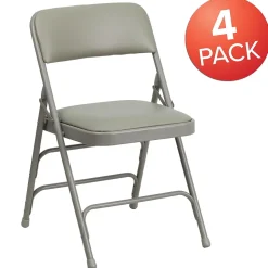 Flash Furniture HERCULES™ Curved Triple Braced Vinyl Armless Folding Chair, Gray, 4/Pack