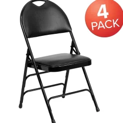 Flash Furniture HERCULES™ Triple Braced Vinyl Armless Folding Chair, Black, 4/Pack (4HAMC705AV3BK)