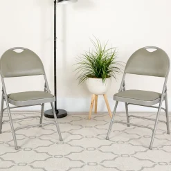 Flash Furniture HERCULES™ Triple Braced Vinyl Armless Folding Chair, Gray, 4/Pack (4HAMC705AV3GY)