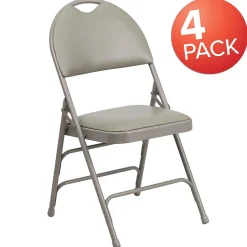Flash Furniture HERCULES™ Triple Braced Vinyl Armless Folding Chair, Gray, 4/Pack (4HAMC705AV3GY)